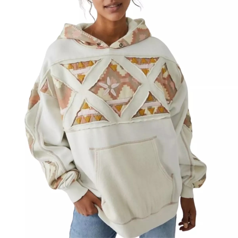 Women's Cream Geometric Hoodie